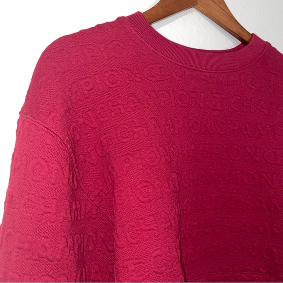 Champion Women’s Cropped Red Embossed Logo Sweatshirt Long Sleeve Size S EUC - Picture 2 of 16